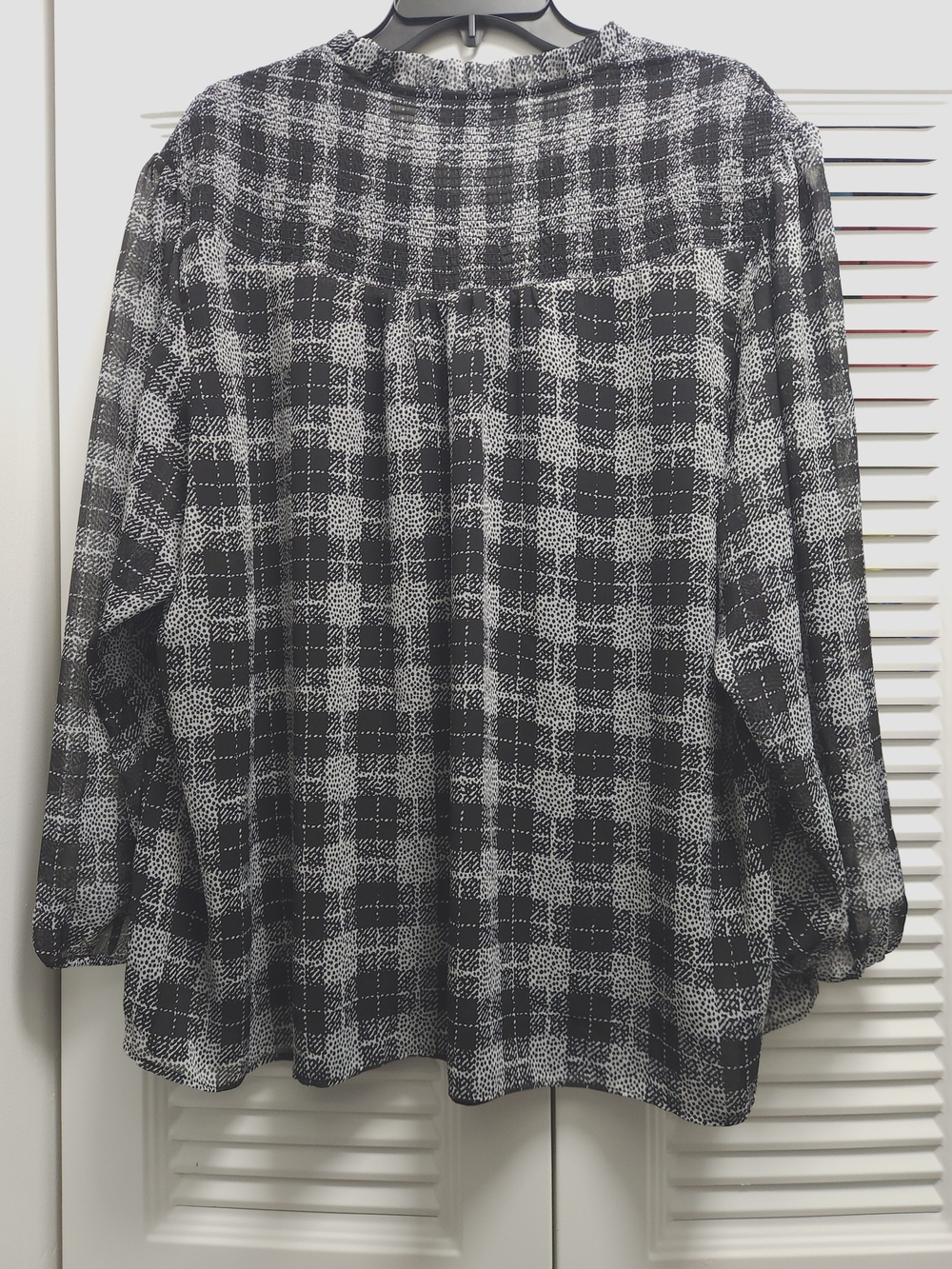 NWT Tommy Hilfiger Black & White Plaid Ruffle Neck Peasant Blouse Size 2X - Picture 8 of 12